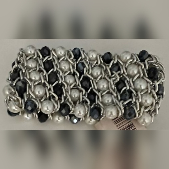 Onxy Dark Blue & Sterling Silver Chain Woven Bracelet, stretchy. - Picture 7 of 7